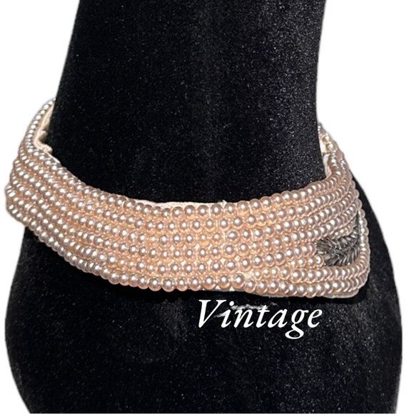 Vintage White Pearl and Grey Beaded Bib Collar (15") - Picture 4 of 12